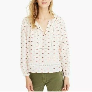 J crew Point Sur long sleeve tie neck metallic clip dot blouse top